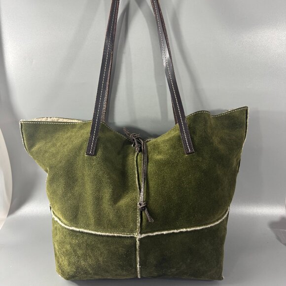 Cristian Genuine Leather Made in Italy Green Suede Tote Bag - Picture 1 of 15